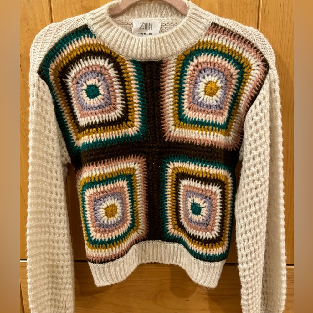 ZARA GIRLS: Patchwork retro sweater granny chic!